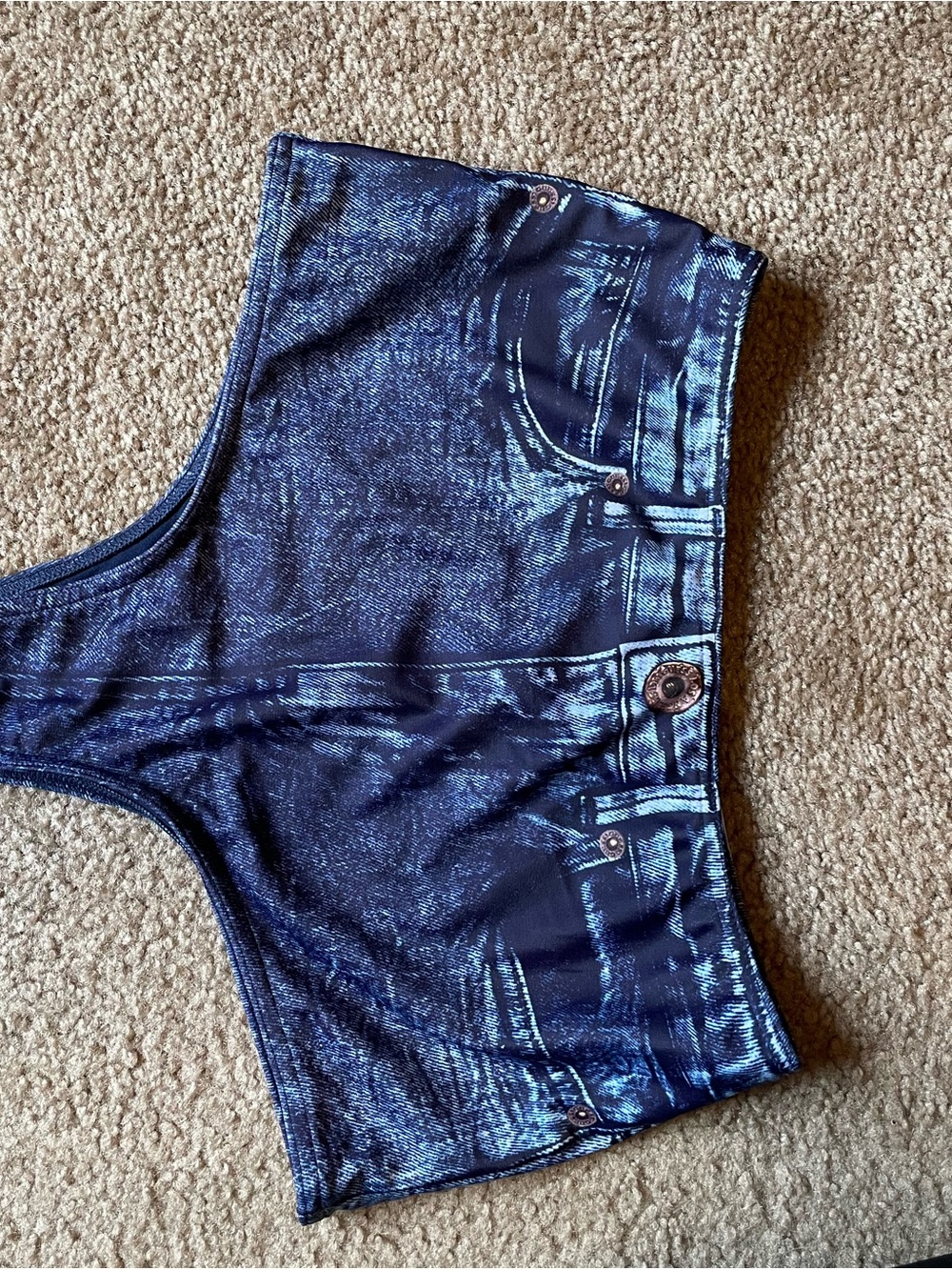 Guess Navy Blue Denim-Print Bikini swim bottoms
